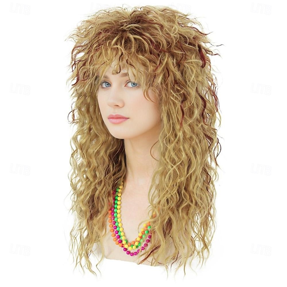 Damer 70-80-talls Parikk Krøllete Parikker 70-80-talls Kostyme Damer Lang Blond Blandet Brun Krøllete Bølgete Parikk Mullet Rocker Parikk Uten Tilbehør (Bare Parikker) CJ031M Halloween Parikker 2025 - $20.99 –P3