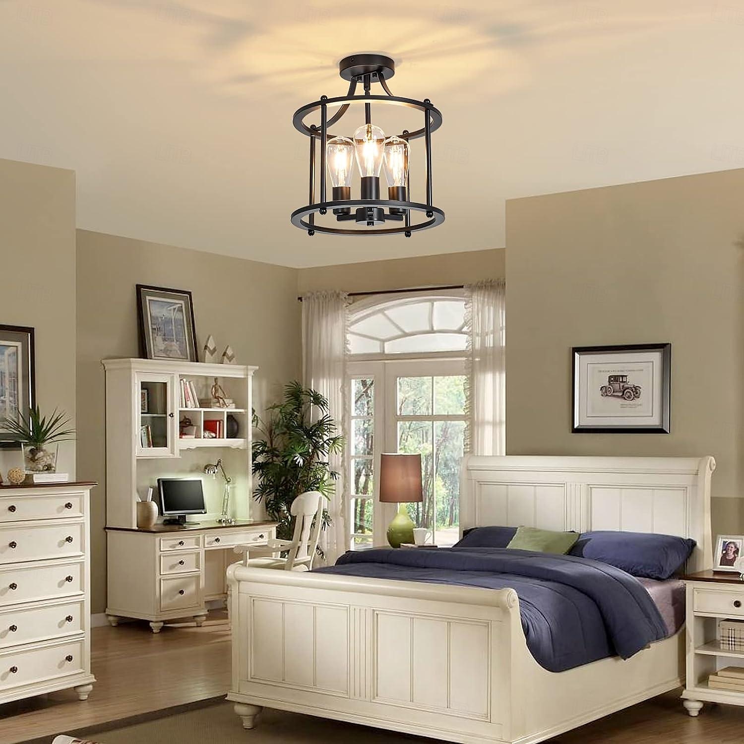 moderne svart semi flush taklampe, 3 lys tradisjonell pendel, rustikk taklampe for soverom stue spisestue gang kjøkken 110-240v 2025 - $129.99 –P2