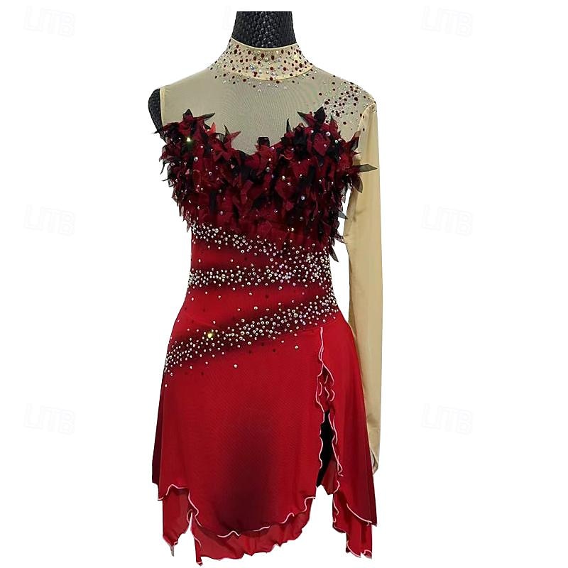 Vestidos para Patinação Artística Para Meninas Patinação no Gelo Saias Com Transparência Elastano Renda Roupa para Patinação Cristal / Strass Patinação Artística de 2026 por $390.49 –P1