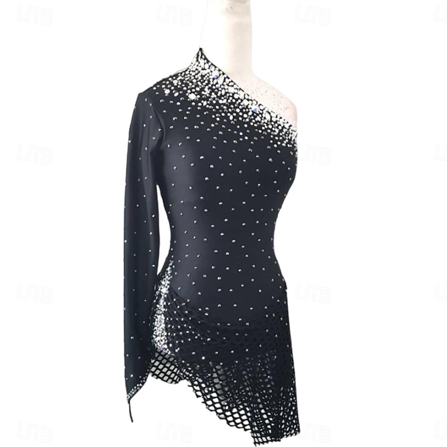 Latein-Tanz Kleid Kristalle / Strass Damen Mädchen Leistung Ausbildung Langarm Hoch Elastisches Garn 2025 - $174.99 –P1
