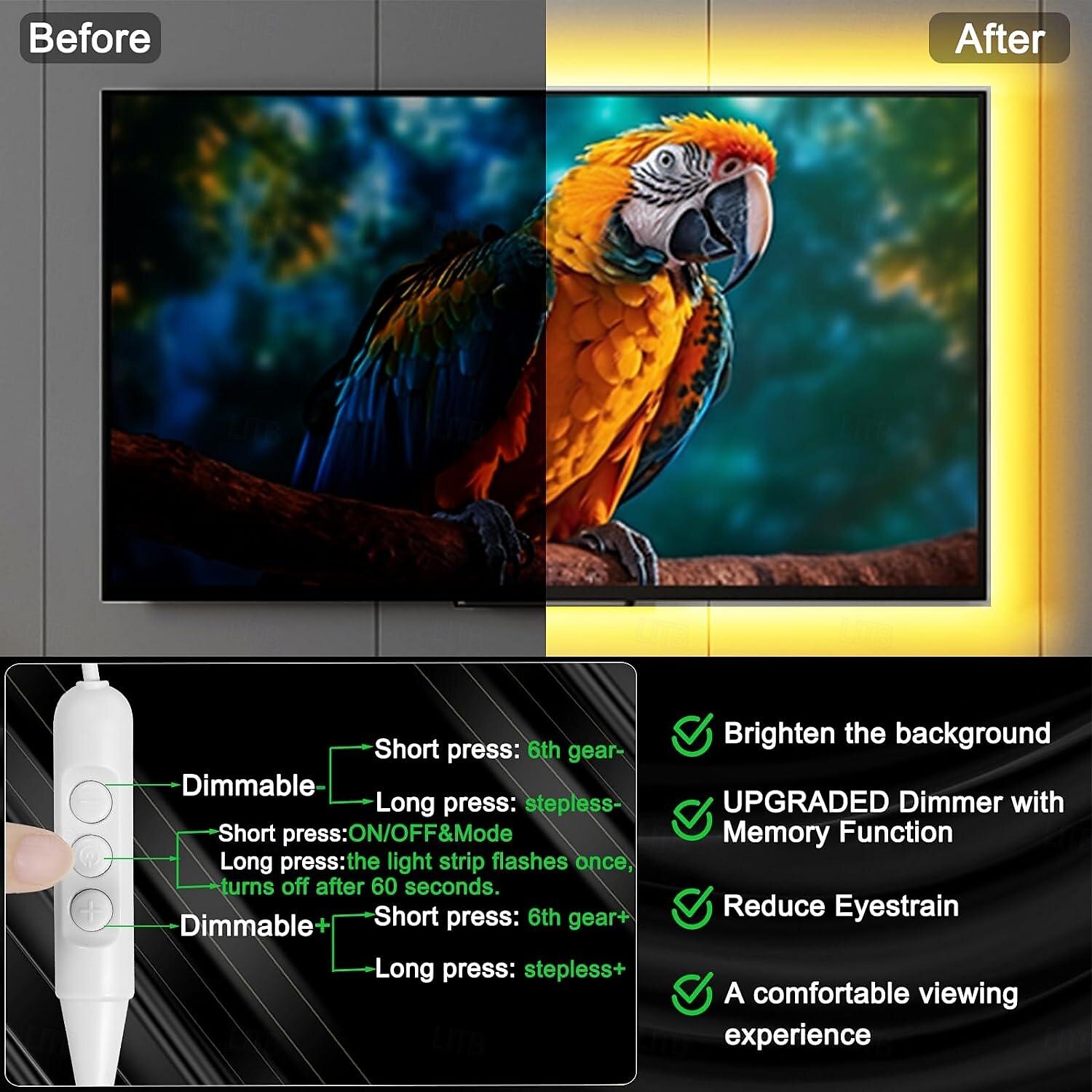 2025年 USB LED ストリップ ライト 3 色 テレビ用 1-5m USB 5V フレキシブル ライト ストリップ 粘着式 調光可能 デュアルカラー LED ライト ストリップ 2800k-6500k 温白色から昼光色まで 階段 ワードローブ キッチン 鏡などに最適  コレクション – $6.99 –P4