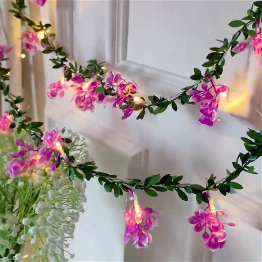 LED Flower Lights Green Ivy Leaves Fairy String Lights 2M 20LEDs Battery Operated Artificial Garland Plant Vine Fairy Light For Bedroom Wedding Party Holiday Patio 2025 - $13.49 –P6