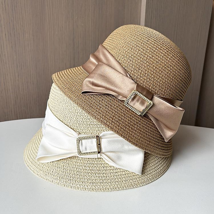 Palarie Veșminte de cap Poliester Paie Clop Paie Căciulă Palarie de soare Casual Concediu Elegant Retro Cu Funde Culoare Pură Diadema Articole Pentru Cap 2025 - $22.99 –P1