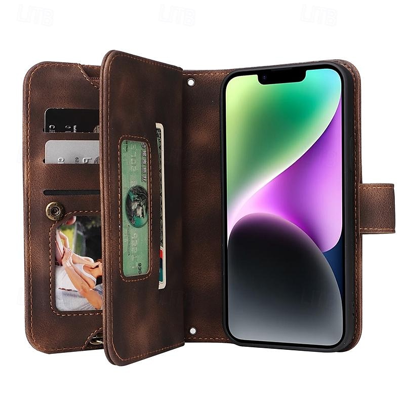 هاتف غطاء من أجل iPhone 15 Pro Max iPhone 14 13 12 11 Pro Max Plus Mini SE حافظة بطاقة المحفظة سحاب حماية كاملة للجسم مع رباط المعصم مكتب  /  الأعمال TPU جلد PU 2025 - $26.99 –P8