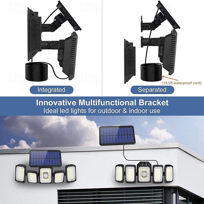 holofotes solares sensor de movimento externo 300 led 5 cabeças sensor de movimento movido a energia solar com controle remoto do anoitecer ao amanhecer 3 modos de iluminação de 2025 por $37.99 –P6