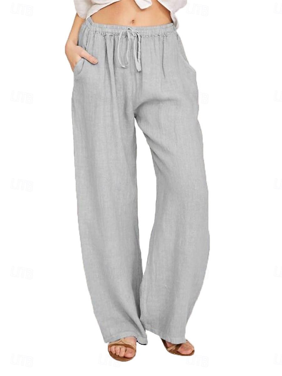 Damen Hose aus Baumwollleinen Komfort Einfarbig Tasche Elastischer Bund Atmungsaktiv Mikroelastisch Heim Schwarz Weiß Wein Marineblau Sommer 2025 - $21.99 –P14