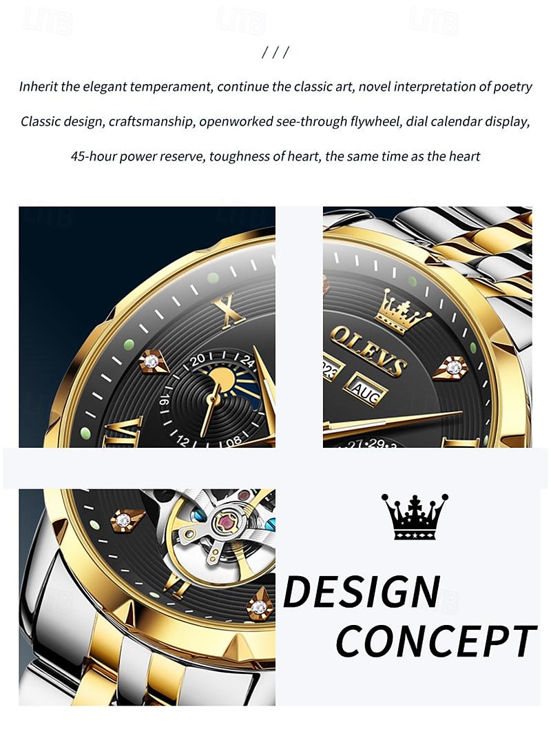 New Brand Olevs European Men'S Fashion Trend Business Watch Luminous Calendar 24-Hour Indication Week Multi-Functional Mechanical Watch Steel Band Waterproof Sports Casual Men'S Watch 2025 - $91.99 –P1