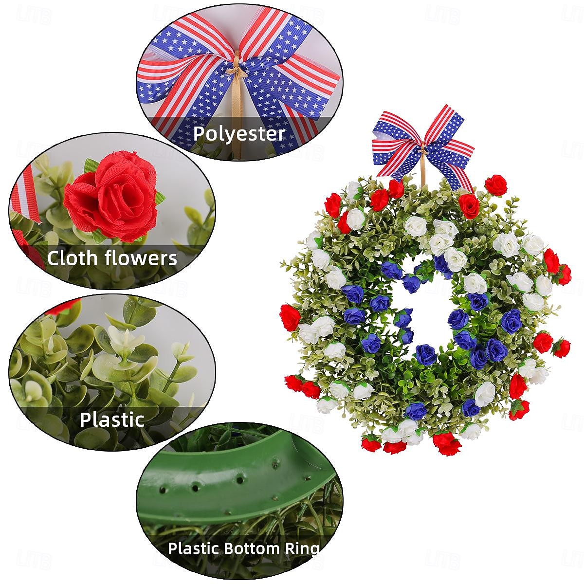 Patriotic Wreath for Front Door 4th of July Independence Day Red White and Blue Decoration, Faux Floral Grapevine Ring with American Flag Elements, Wholesale Party Decor for Porch or Wall 2025 - $37.99 –P3