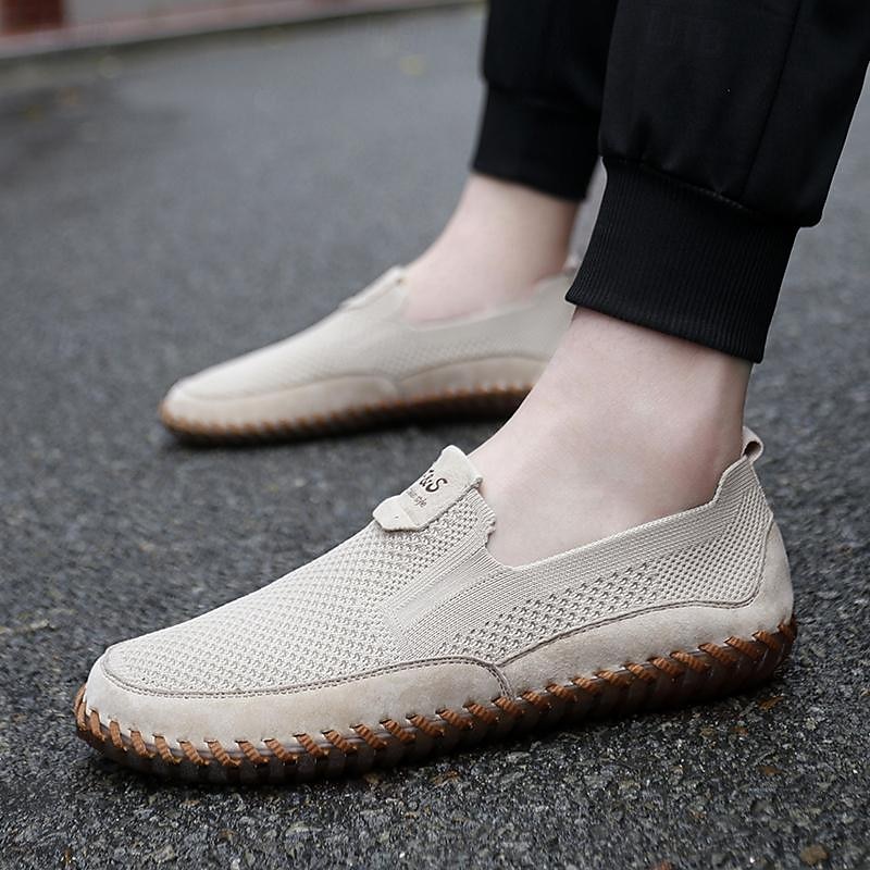 Per uomo Mocassini e Slip-Ons Scarpe fatte a mano Footing Informale Giornaliero PU Traspirante Comodo Beige / Bianco Grigio Estate Autunno del 2025 a $49.99 -P17