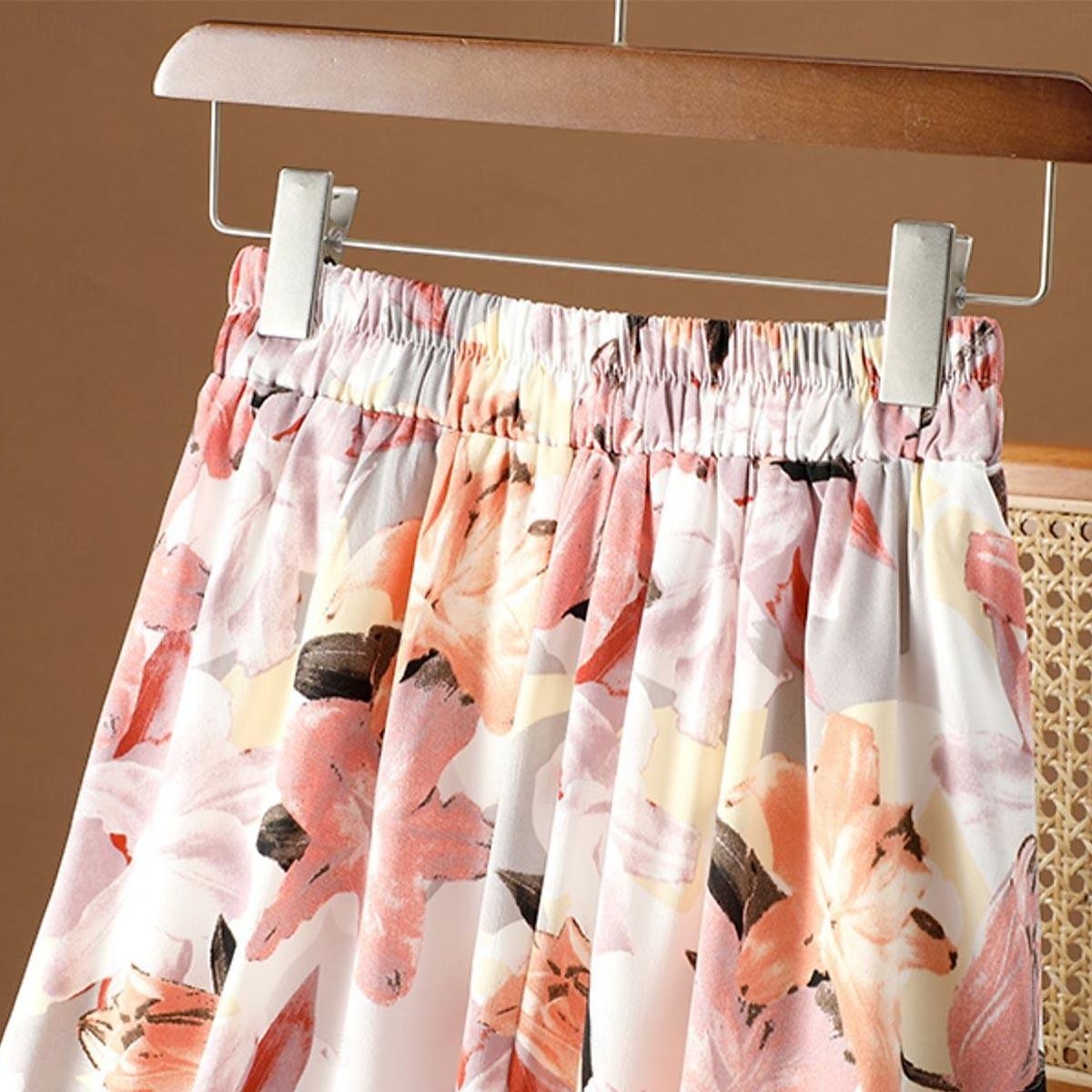 Femme Collants Jupe Mode Décontractées Maxi Taille haute Jupes Floral Imprimer Vacances Rendez-vous Jaune Rose Claire Bleu Eté Mousseline de soie de 2025 ? $23.99 –P12