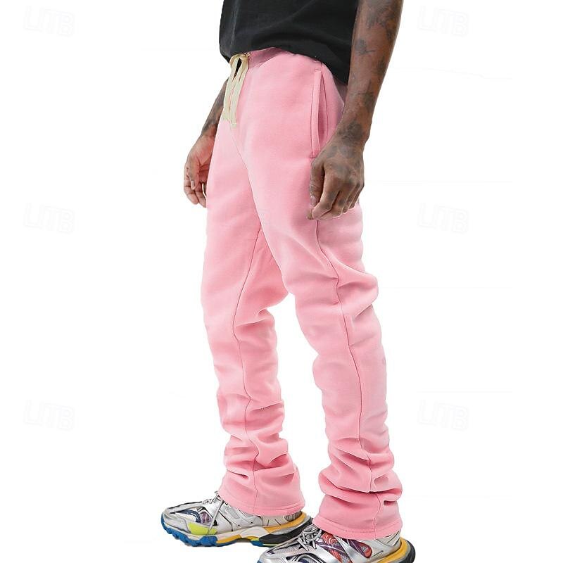 2026年 男性用 スウェットパンツ ズボン カジュアルパンツ ドローストリング 弾性ウエスト まっすぐな足 平織り 履き心地よい スポーツ・アウトドア 日常 ファッション カジュアル ブラック ピンク マイクロエラスティック  コレクション – $32.99 –P15