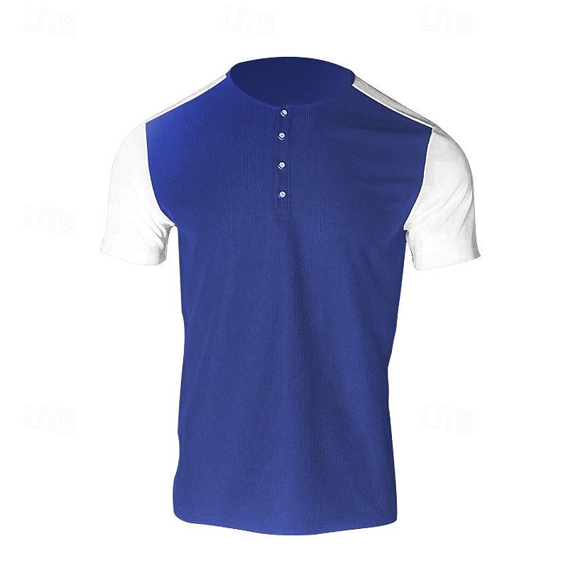 Men's Waffle Tee Button T Shirt T Shirt Waffle Henley Shirt Short Sleeve Henley Spring & Summer Color Block Fashion Designer Basic Patchwork Vacation Street Going out Black White Royal Blue Top Tee 2025 - $20.99 –P9