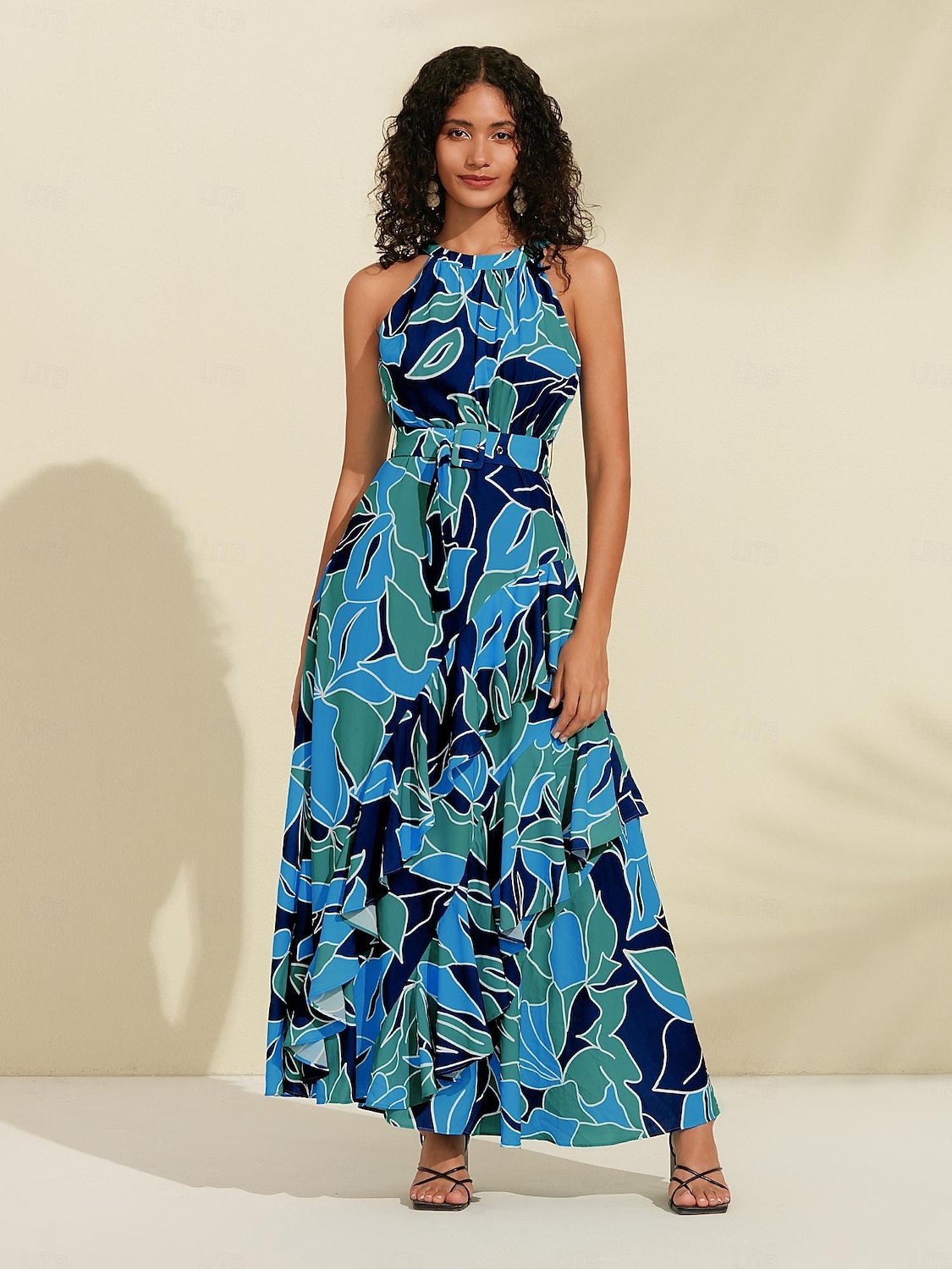 Per donna Vestito in Chiffon Abito maxi Blu Viola Senza Maniche Floreale Volant Stampa Primavera & Estate Il giro Abito a Fantasia XS S M del 2025 a $86.99 –P1