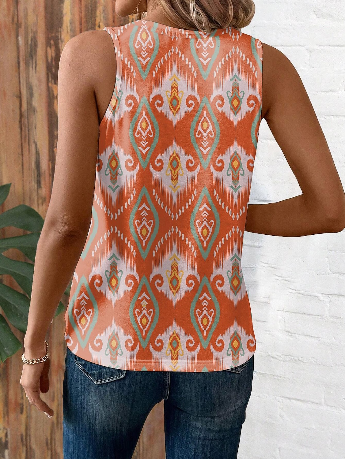 Dames Camisole Tank Top Vest Vintage Etnisch Boho Geometrische Print Mouwloos Reguliere Tops V-Hals Vakantie Oranje Zomer 2026 - $19.99 –P2