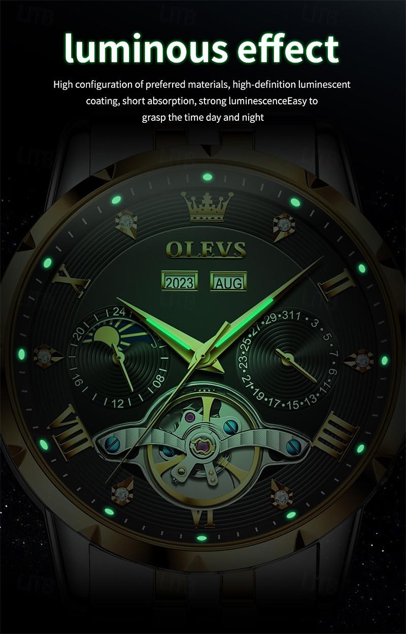 New Brand Olevs European Men'S Fashion Trend Business Watch Luminous Calendar 24-Hour Indication Week Multi-Functional Mechanical Watch Steel Band Waterproof Sports Casual Men'S Watch 2025 - $91.99 –P6
