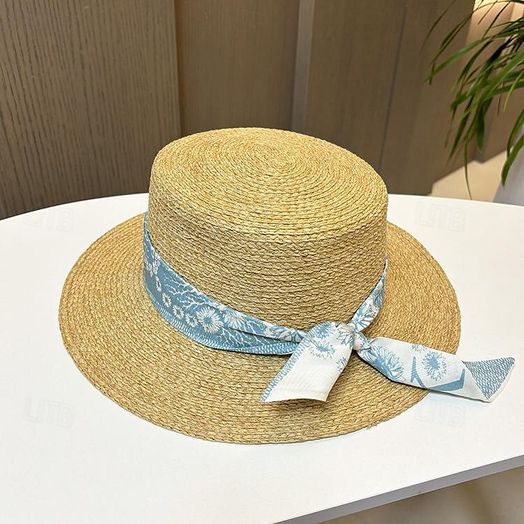 fascinators berretto Copricapo Acrilico / cotone Paglia Cappello di paglia Cappello da sole Per eventi Spiaggia Elegante Semplice Con Nastri Colore Puro Copricapo Copricapo del 2025 a $26.99 –P5