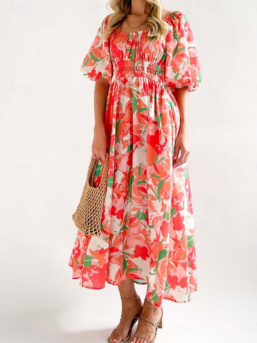 Pentru femei Rochie Lunga Rochie Maxi Rochie casual Rochie leagăn Rochie A line Rochie de vară Stilat Vacanță Zilnic Dată Fit regulat Floral Manșon Jumate De Pe Umăr Roșu-aprins Albastru piscin 2025 - $40.99 –P8