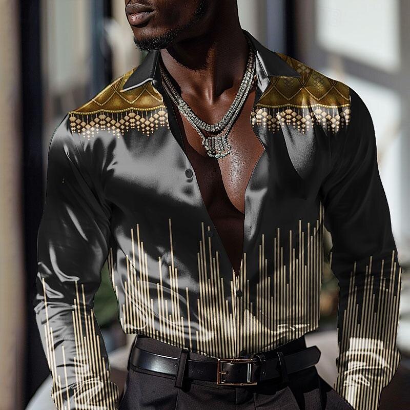Men's Ethnic Baroque Dress Shirt Button Up Shirt Long Sleeve Fashion Casual Vacation Daily Evening Party Summer Spring Fall Turndown Collared Shirts Buttons Print Black 2025 - $31.99 –P1