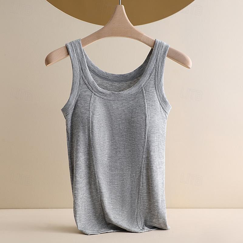 Damen Top Camisole Basic Ärmellos Reguläre Tops Rundhalsausschnitt Schwarz Weiß Braun Grau Sommer 2025 - $21.99 –P3