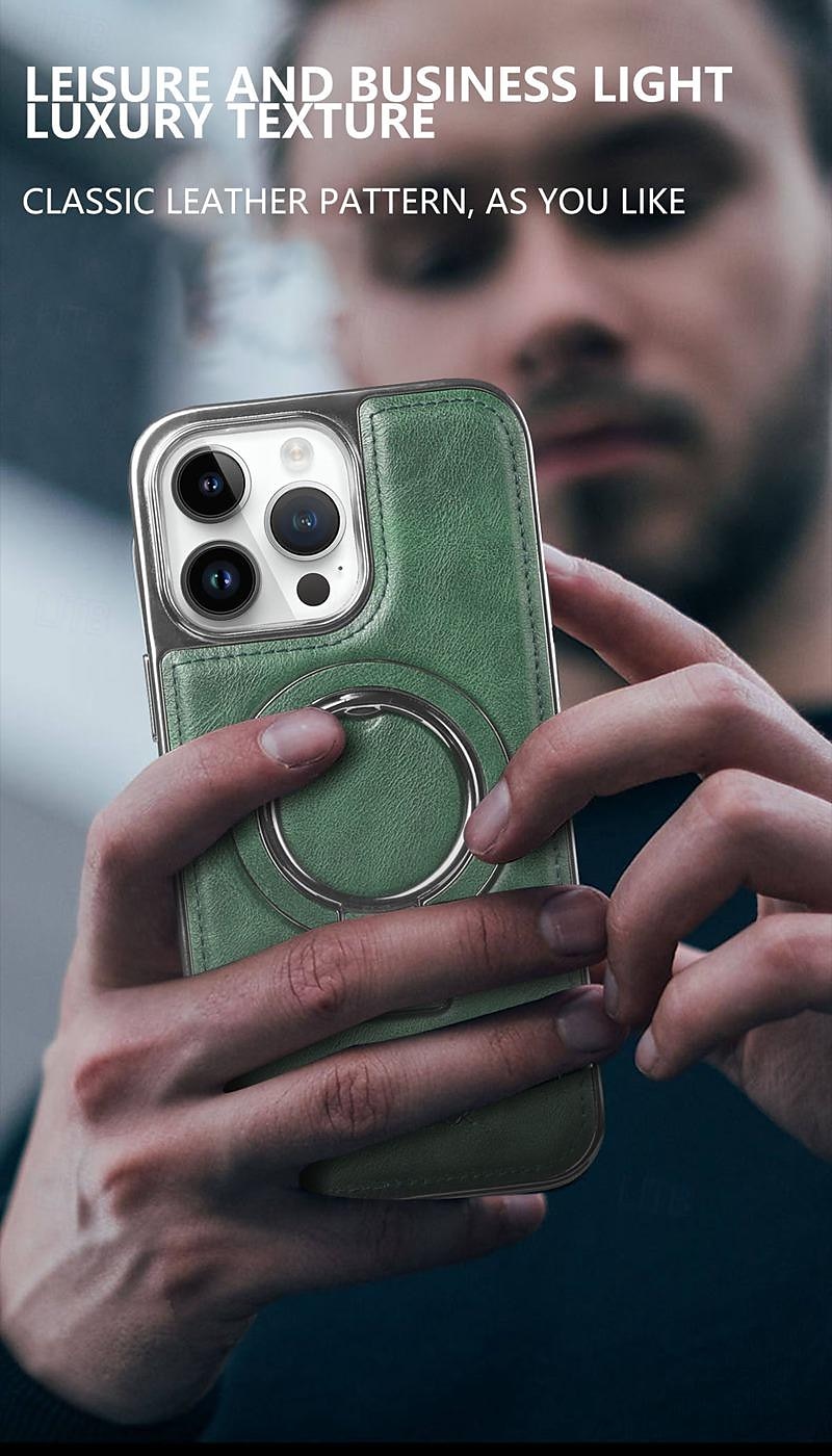 Чехол для телефона для iPhone 16 iPhone 15 Pro Max iPhone 14 13 12 11 Pro Max Plus задняя крышка с кольцевым держателем магнитная поддержка беспроводной зарядки ретро натуральная кожа нержавеющая 2025 - $27.99 –P1