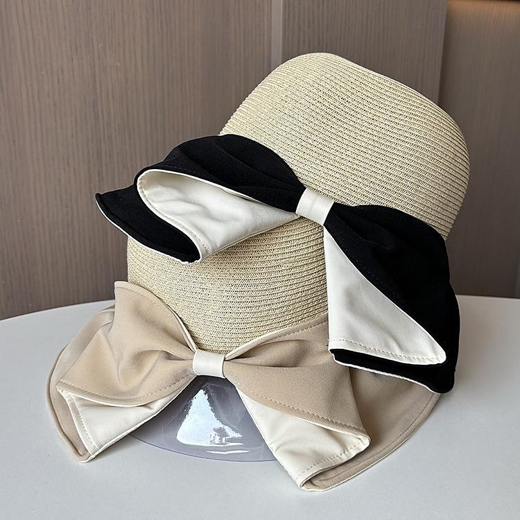 Klobouky Doplňky do vlasů akryl / bavlna Sláma Kbelík Slamák Sluneční klobouk Ležérní Dovolená Elegantní retro S Mašle Čistá Barva Přílba Pokrývky Hlavy 2025 - $23.99 –P5