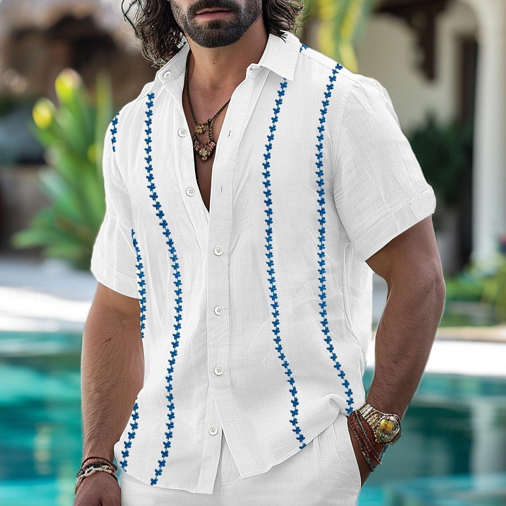 Bărbați Cămașă cămașă de in Cămașă Guayabera Cămașă de vară Costum de plajă Camașă cu nasturi Simplu Casual Zilnic Negru Alb Portocaliu Manșon scurt Guler Vară Primăvară Îmbrăcăminte 2025 - $22.99 –P1