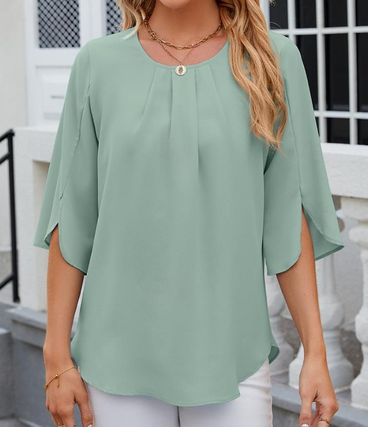Femme Chemise Manche Courte Col Carré Vacances Plage Drapée Rose Claire Bleu Vert Eté de 2025 ? $29.99 -P12
