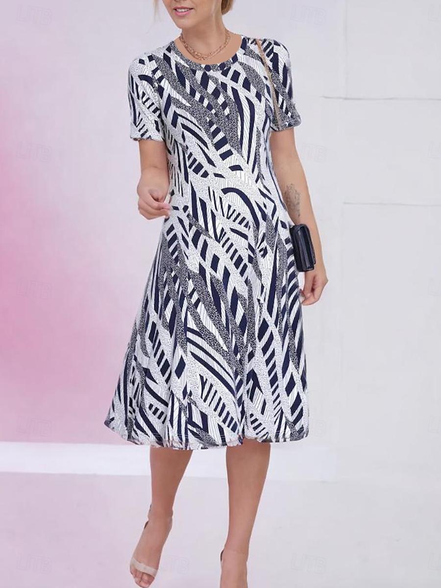 Damskie Sukienka midi Codzienne sukienki Sukienka t-shirtowa Sukienka trapezowa Letnie sukienki Elegancja Zabytkowe Urlop Praca Codzienny Luźna Geometryczny Krótki rękaw Półgolf Szary Lato 2025 - $23.99 –P1