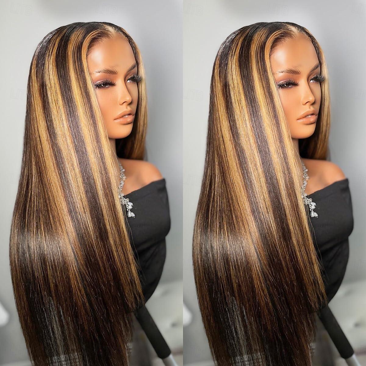 P4/27 Highlight Wigs Pre Plucked Highlight Ombre Lace Front Wig Human Hair Omber P4/27 Hair Wig with Natural Hairline 13X4 HD Transparent Straight Lace Frontal Wigs For Women Brazilian Remy Hair Wig 2025 - $131.99 –P3