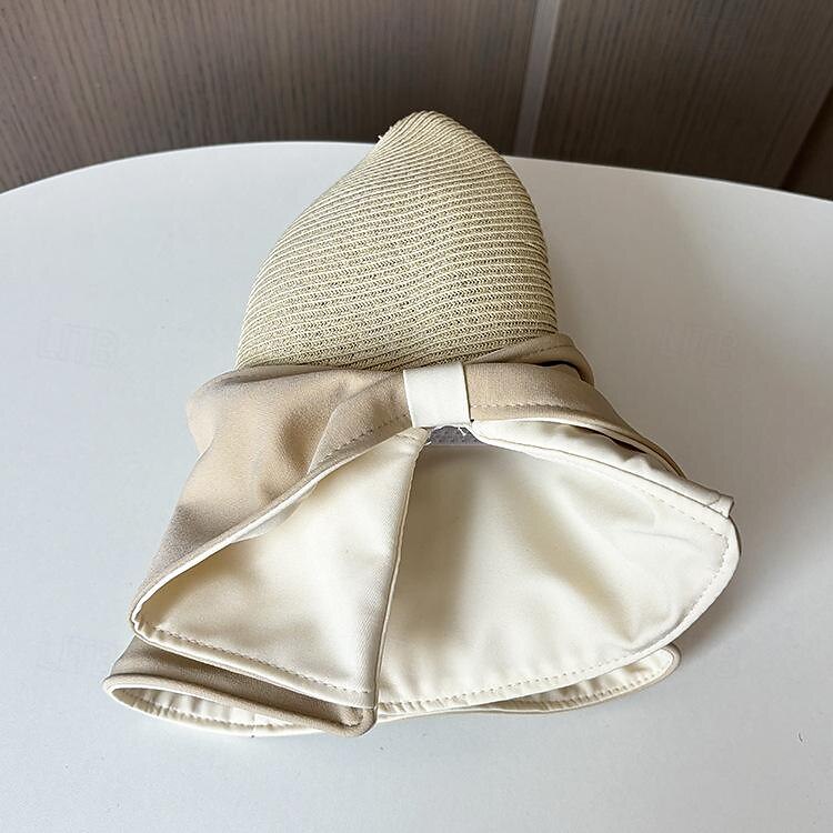 Klobouky Doplňky do vlasů akryl / bavlna Sláma Kbelík Slamák Sluneční klobouk Ležérní Dovolená Elegantní retro S Mašle Čistá Barva Přílba Pokrývky Hlavy 2025 - $23.99 –P1