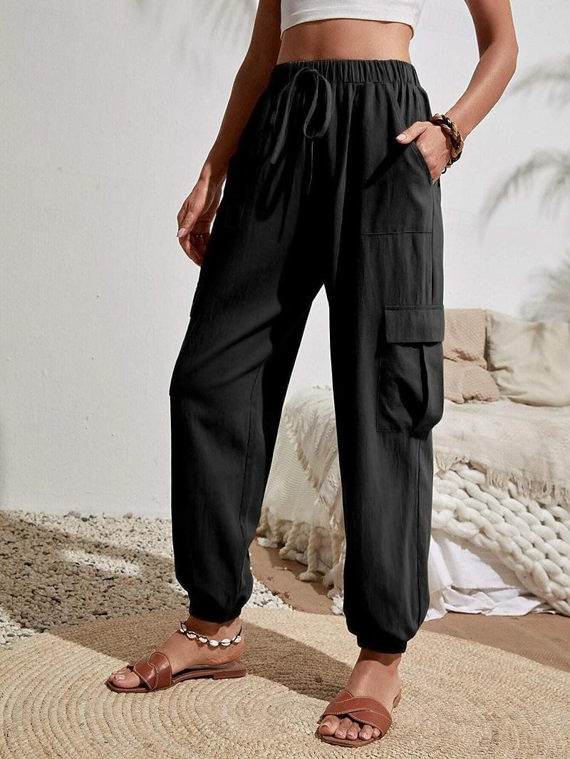 Dam Vanligt Byxor Harem byxor Mode Stylish Fullängd Hög midja Ensfärgat Gata Ledigt Dagligen Svart Rodnande Rosa Blå Kaki Sommar Vår Höst Vinter 2025 - $26.99 –P4