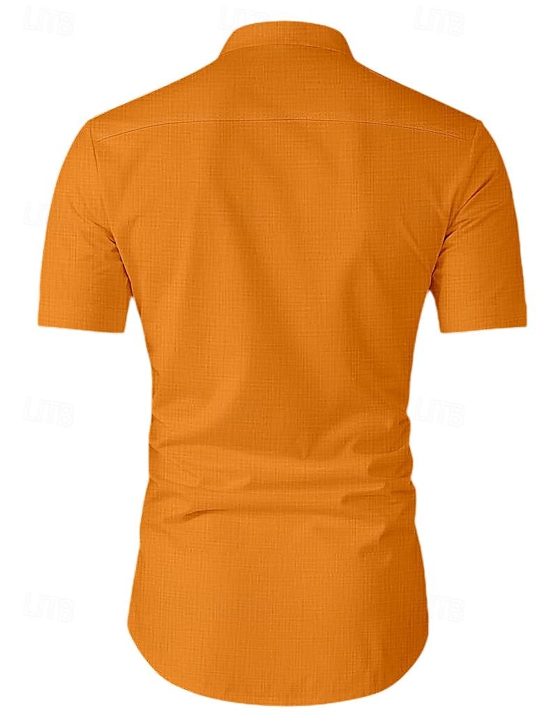 Per uomo Camicia camicia di lino Camicia con colletto a fascia Camicia estiva Abbigliamento mare Camicia hawaiana Tinta unica Strada Giornaliero Nero Bianco Blu Arancione Manica corta A fascia del 2026 a $8.49 –P7