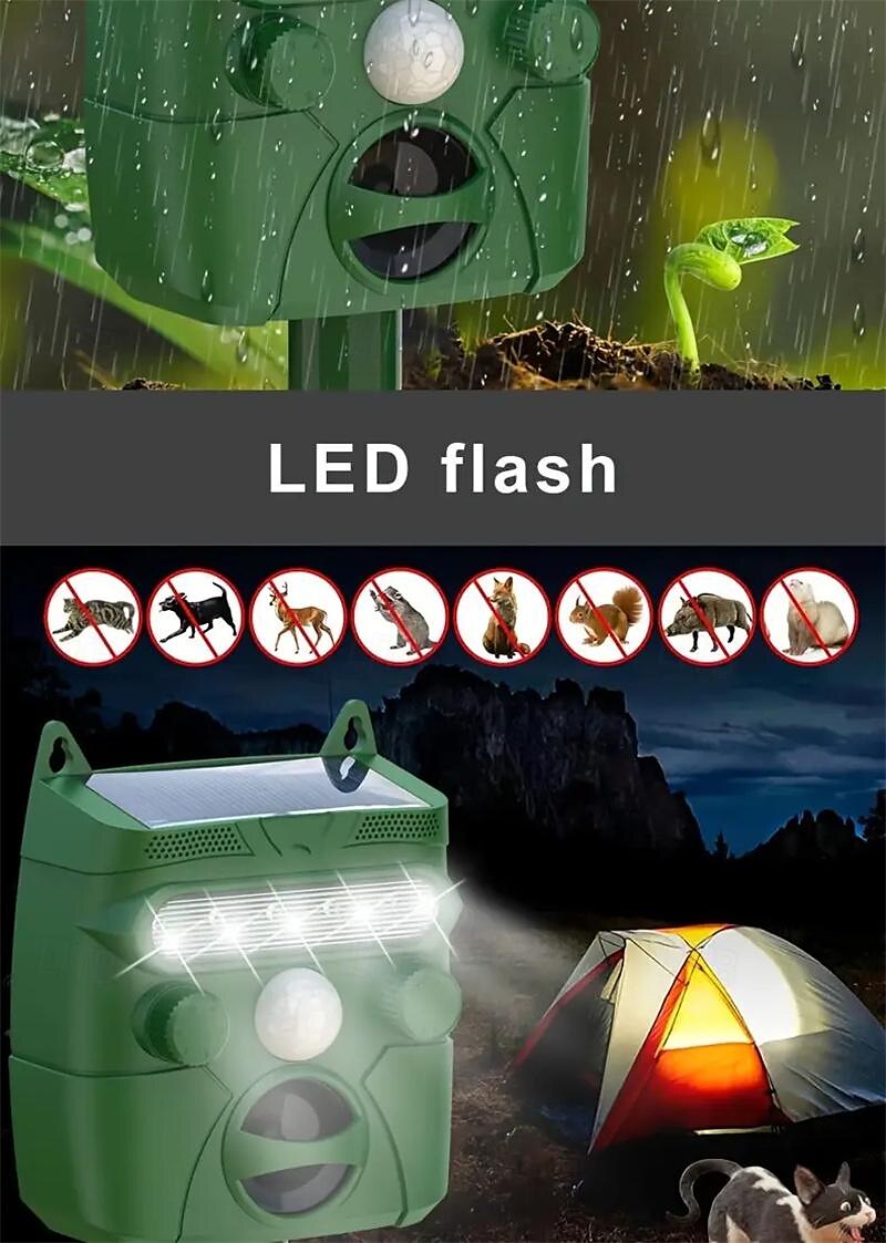 2025年 動物を追い払うための 5 つの動作モード、感度調整ボタン、LED フラッシュを備えたソーラー駆動の動物撃退器。大型動物の撃退には適していません。  コレクション – $29.99 –P4