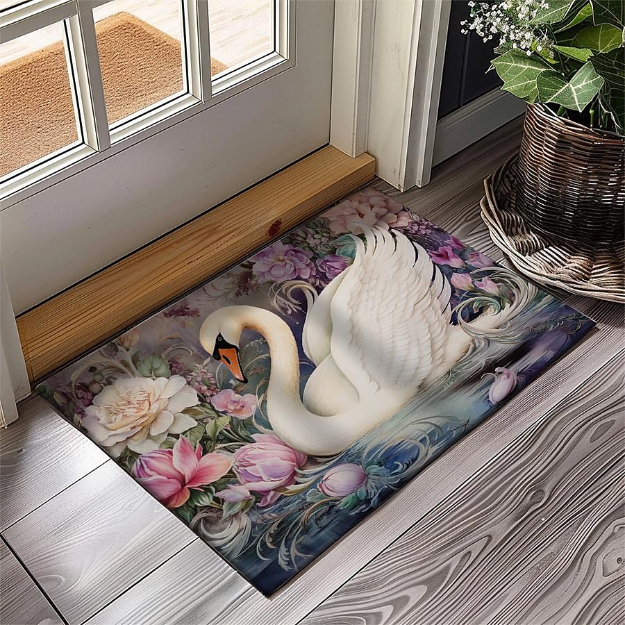 Schwanenblumen Fußmatte Küchenmatte Bodenmatte rutschfester Bereich Teppich Ölfester Teppich Indoor Outdoor Matte Schlafzimmer Dekor Badezimmermatte Eingangsbereich Teppich 2025 - $15.49 –P8
