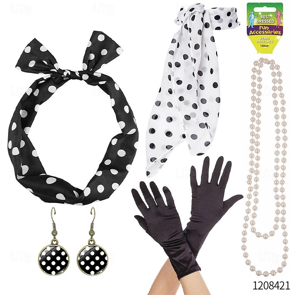 50. léta outfit světlice šaty 7 ks sada doplňků 50. léta retro vintage swingové šaty dámský cosplay kostým party datum festival 2026 - $46.99 –P2