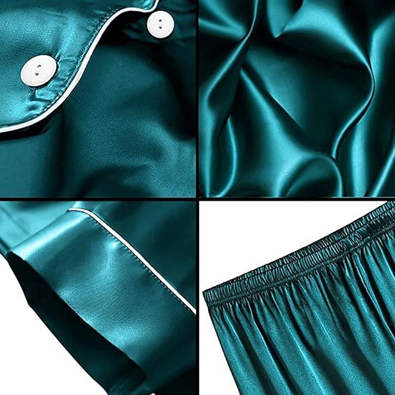 Homens Roupa de Dormir Conjunto de Pijama Top e shorts de pijama 1conjunto Tecido Moda à moda Clássico Casa Diário De Cama Poliéster Conforto Respirável Macio Lapela Manga Curta Camisa Social Calção de 2025 por $9.59 –P15