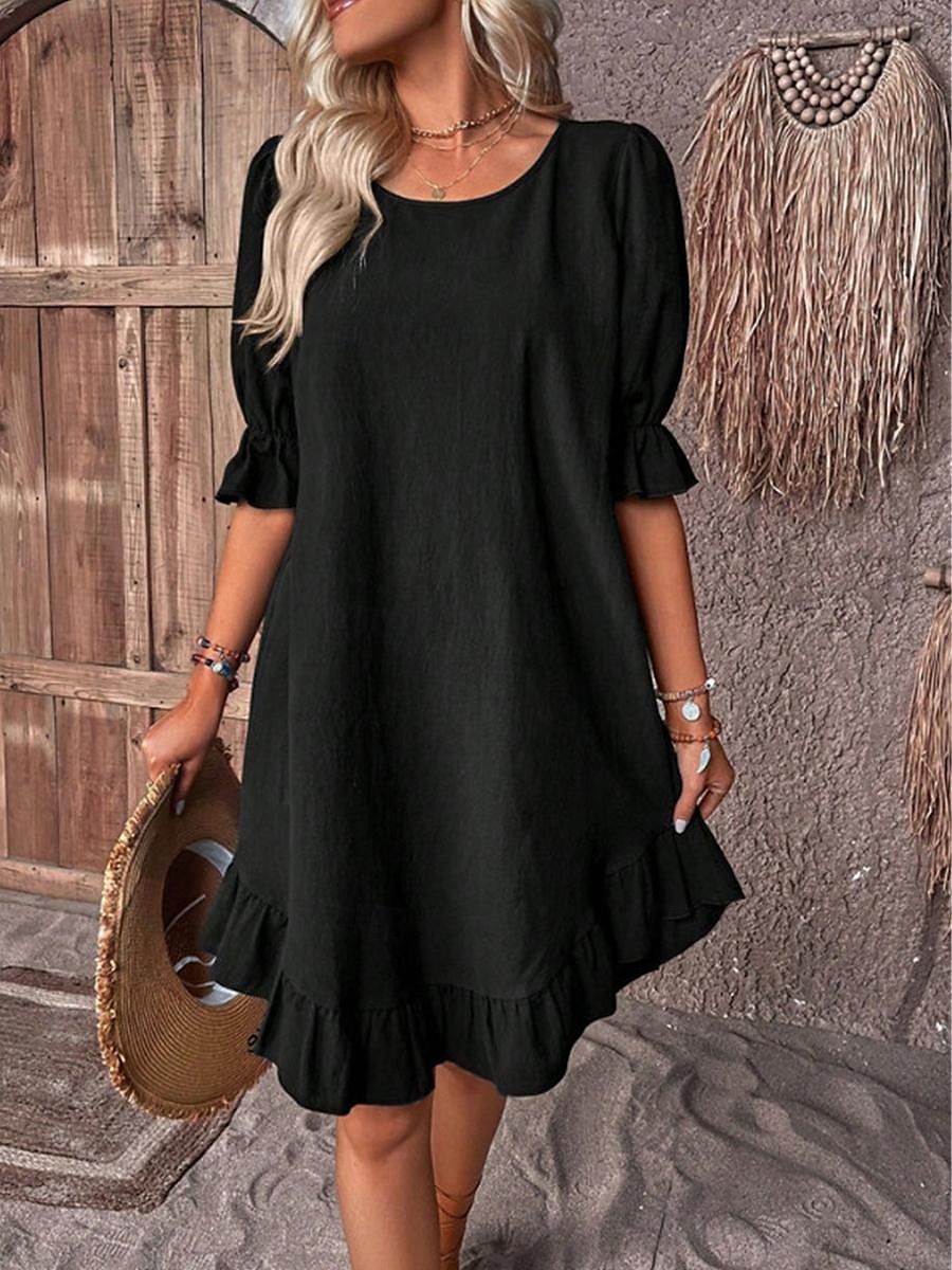 Femmes Noir Rouge bleu marine Été Printemps Robe Midi Robes inspirées du lin Robe en coton et lin Robe d'été en coton Occasionnel Vacances Quotidien Coupe Ample Uni Col ras du cou de 2025 ? $26.99 –P1