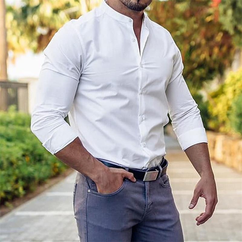 Herre Skjorte Sommerskjorte Uformell skjorte Strandskjorte Skjorte med knapper Svart Hvit Vin Navyblå Himmelblå Langermet عادي bestefars krage Båndkrage Feriereise Hawaiisk Klær Polyester Mote Fritid 2026 - $26.99 –P2