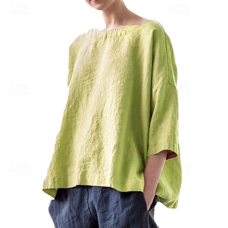 Mulheres Camisa Social Camisas inspiradas em linho Blusa Tecido Moda Decote Redondo Rua Diário Sexy Amarelo Rosa Azul Roxo Verde Verão de 2025 por $26.99 –P8