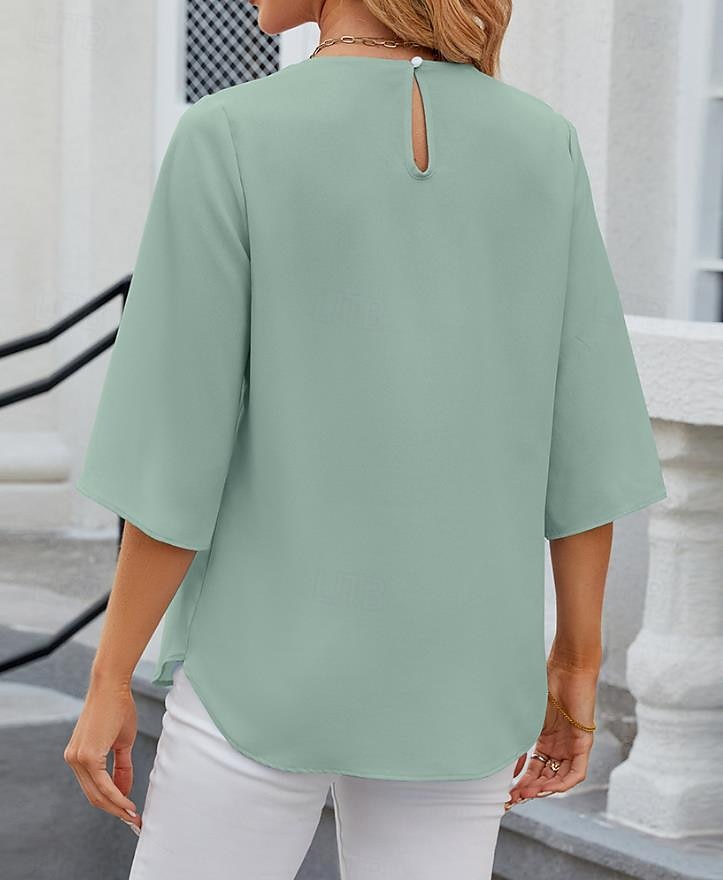 Femme Chemise Manche Courte Col Carré Vacances Plage Drapée Rose Claire Bleu Vert Eté de 2025 ? $29.99 -P15