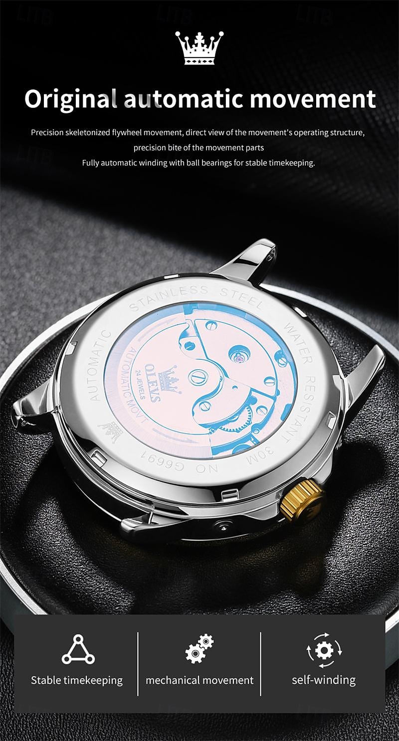 New Brand Olevs European Men'S Fashion Trend Business Watch Luminous Calendar 24-Hour Indication Week Multi-Functional Mechanical Watch Steel Band Waterproof Sports Casual Men'S Watch 2025 - $91.99 –P3