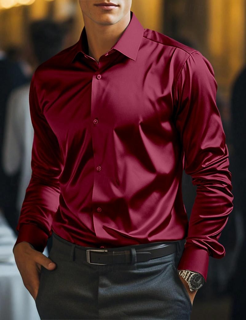 Per uomo Camicia Camicia in raso Maglietta informale Camicia con bottoni Liscio Matrimonio Da mare Bianco Vino Blu Verde Manica lunga Colletto Primavera estate Abbigliamento del 2025 a $23.99 –P4
