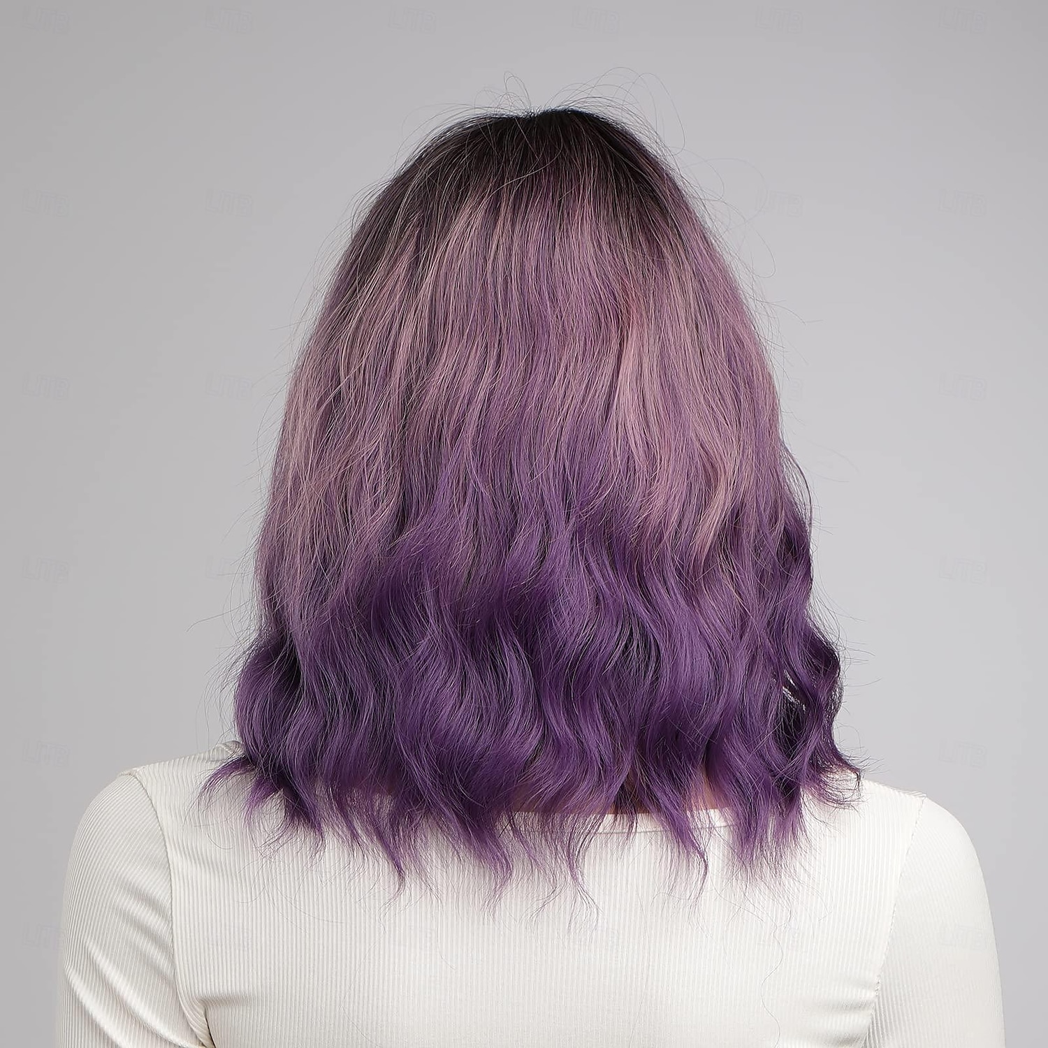 gris vert rose blonde violet perruque pour femmes ombre violet bob perruque mardi gras perruques courtes bouclés ondulés noir à violet perruque avec frange synthétique résistant à la chaleur de 2025 ? $19.99 –P5