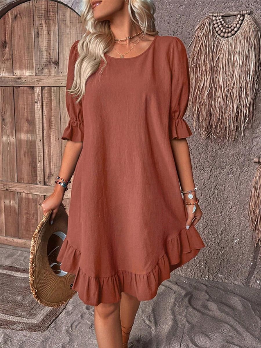 Femmes Noir Rouge bleu marine Été Printemps Robe Midi Robes inspirées du lin Robe en coton et lin Robe d'été en coton Occasionnel Vacances Quotidien Coupe Ample Uni Col ras du cou de 2025 ? $26.99 –P2