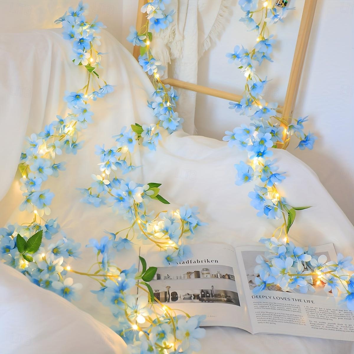 Elegant Wedding Party Reception Flower String Lights – Blue 6-Petal Floral Vine Battery Operated Fairy Lights for Bedroom Seasonal Home Decor 2026 - $14.49 –P3