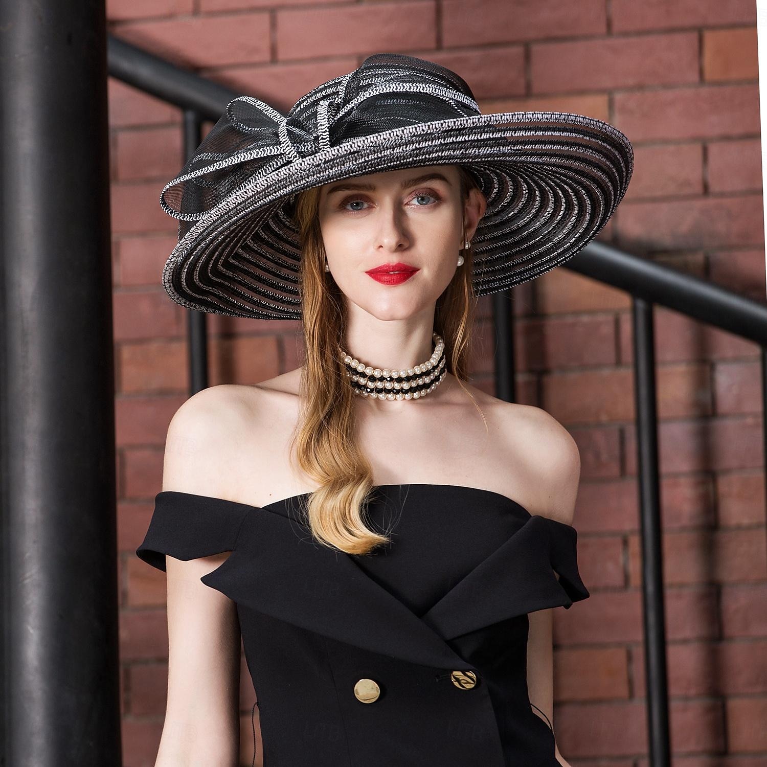 cappelli copricapo cappello a secchiello in fibra cappello floscio cappello da sole da sposa casual elegante matrimonio con copricapo bowknot copricapo del 2025 a $42.99 –P5
