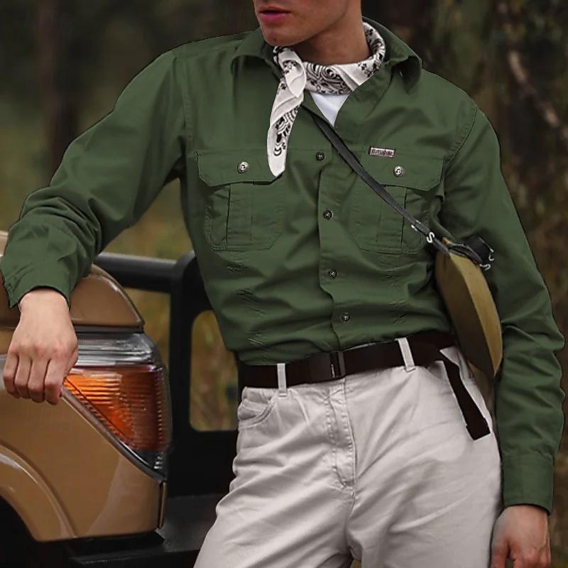Men's Shirt Button Up Shirt Work Shirt Cargo Shirt Black White khaki Army Green Long Sleeve Plain Lapel Hawaiian Vacation Pocket Clothing Apparel Fashion Casual Comfortable 2025 - $33.99 –P1