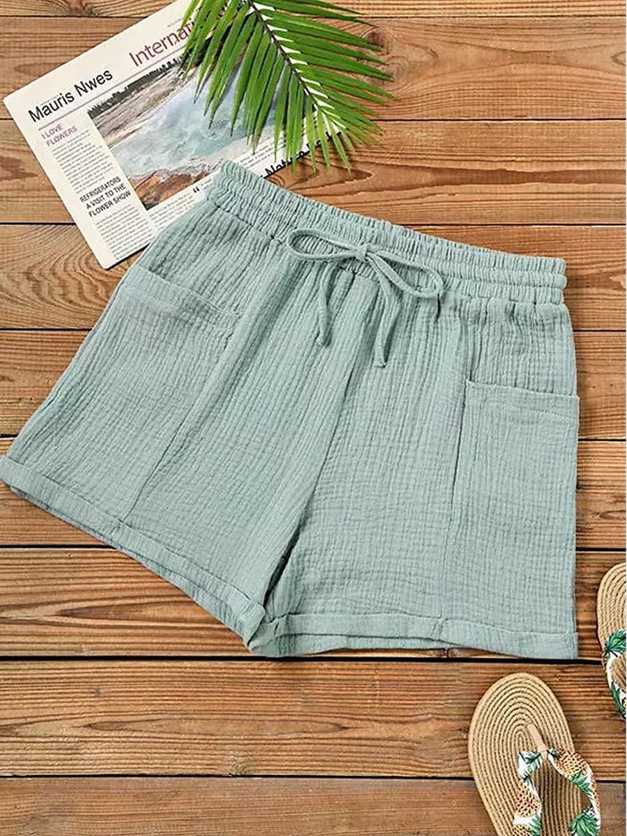 Mulheres Shorts inspirados em linho chinês Calção Básico Casual Curto Cintura Alta Tecido Bolsos Design de cordão elástico Corte alto Respirabilidade Macio Micro-Elástica Casual / Diário Final de de 2025 por $25.99 –P5