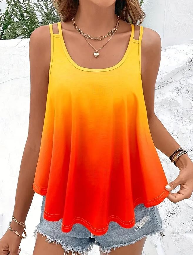 Damen Unterhemd Tanktop Ärmellos Ombre Gelb Orange Scoop Neck Lässig Sommer Entspannt Passform Atmungsaktiv Schick Mode Größen Verfügbar 2025 - $17.99 –P3
