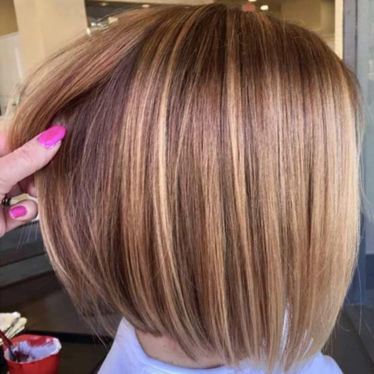 sidedel korte lag bob parykker for hvite kvinner blond blandet brun søt rett nisse bob parykk invertert bob parykk syntetisk halloween cosplay hår erstatning parykk 2025 - $7.99 –P1